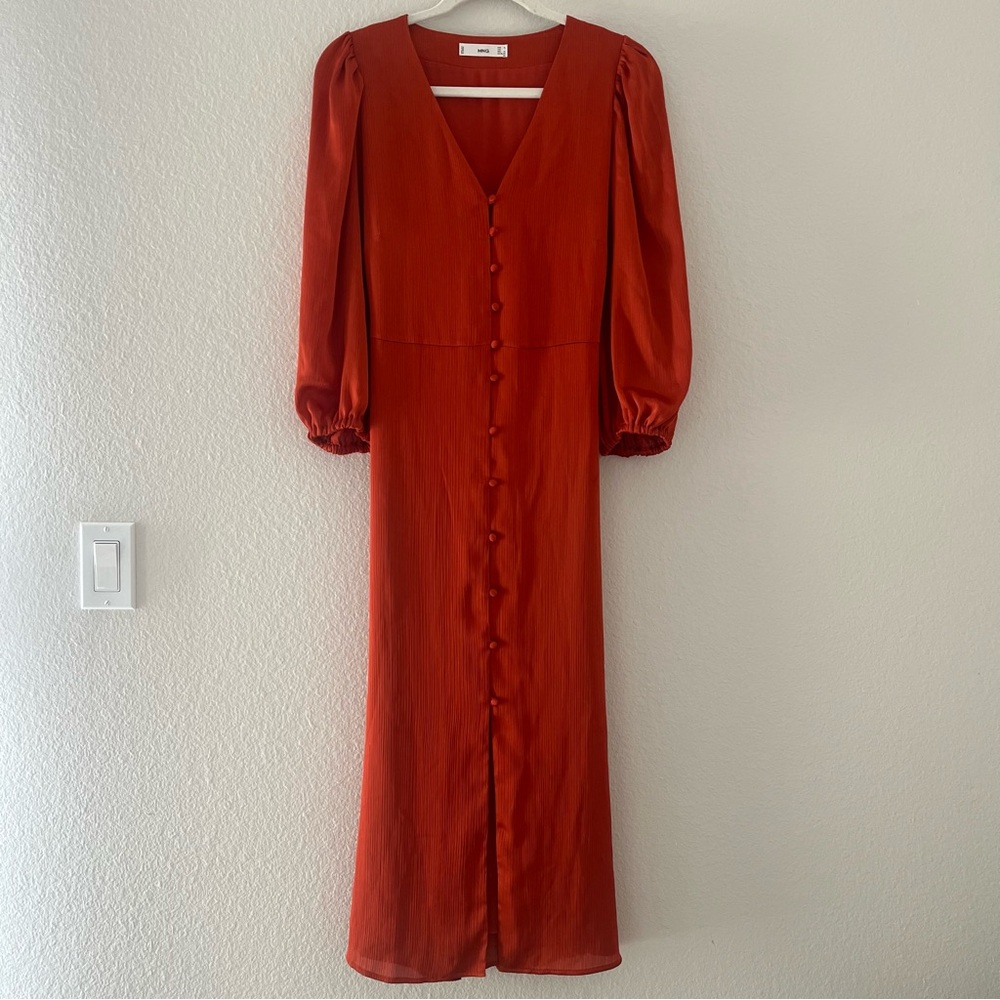 Mango Rust Long Sleeve Dress